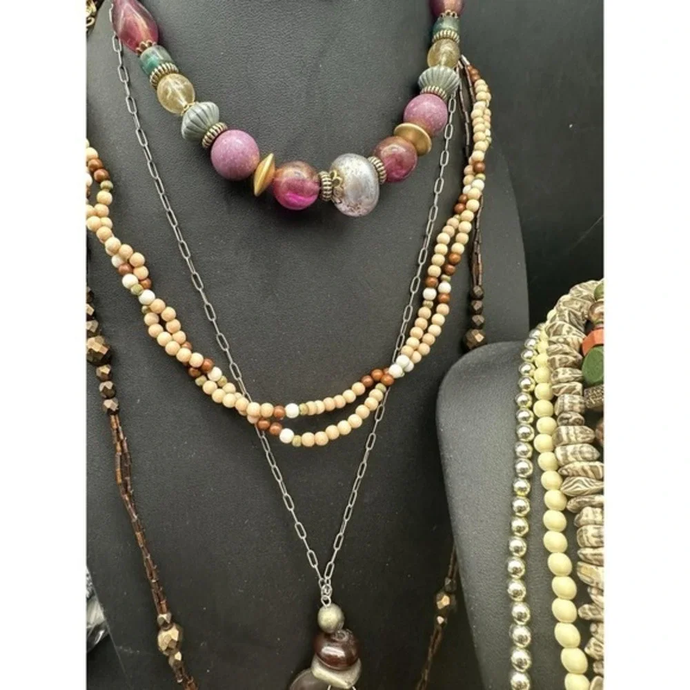 Vintage Lot Necklaces Robert Rose‎ Wood Boho Ethnic Stone Beaded Bronze Tone